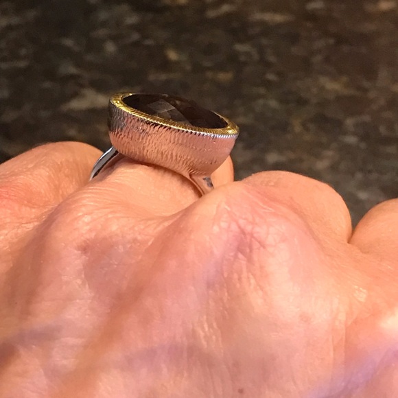 East West Smoky Topaz Sterling Silver Ring with Gold Accents Sz 6.5 - Picture 2 of 7